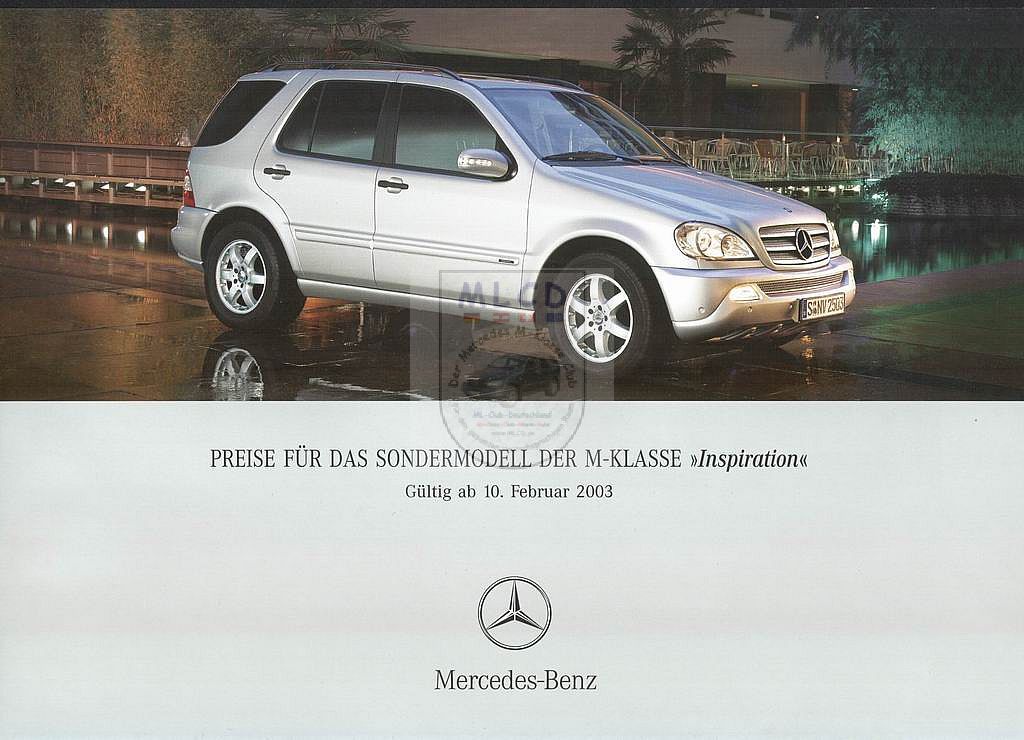 Mercedes-Benz W163 Preise für das Sondermodell der M-Klasse Inspiration 2003 02 Februar